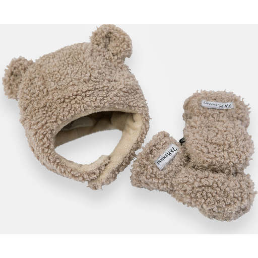 Teddy Hat & Mittens Set, Oatmeal - Mixed Accessories Set - 1
