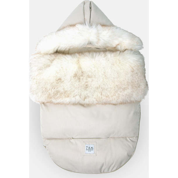 TundraPOD Plush Zipper Sleep Pod, White Fur & Beige Heather