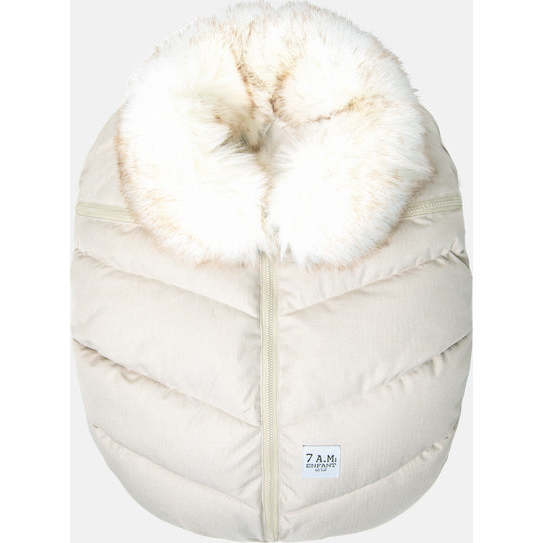 Tundra Car Seat Cocoon, White Fur & Beige Heather 7AM Enfant Car