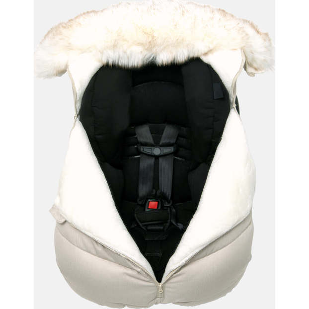 Tundra Car Seat Cocoon, White Fur & Beige Heather - Car Seat Accessories - 4