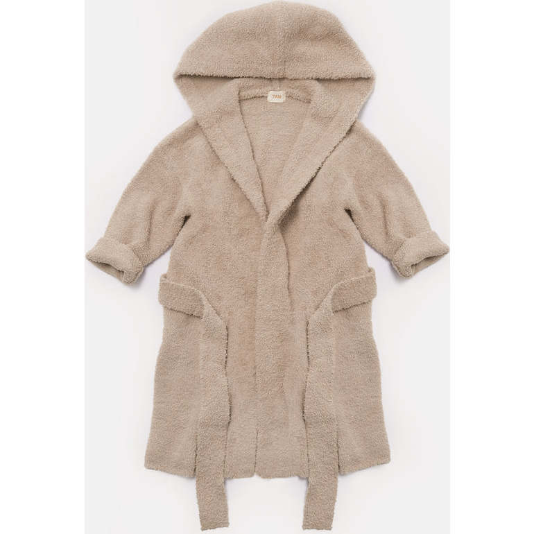 Fuzzy Waist Tie Hooded Robe, Pecan - Robes - 1