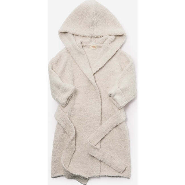 Fuzzy Waist Tie Hooded Robe, Ecru