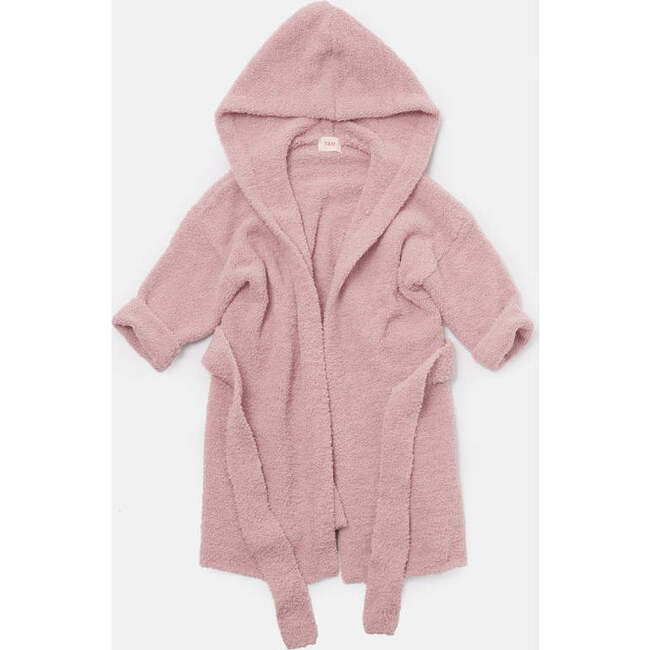 Fuzzy Waist Tie Hooded Robe, Ash Rose