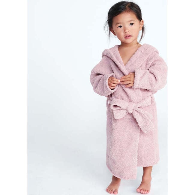 Fuzzy Waist Tie Hooded Robe, Ash Rose - Robes - 2