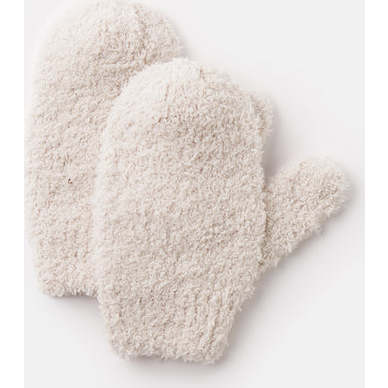 Fuzzy Ribbed Cuff Mittens, Ecru - Gloves - 1