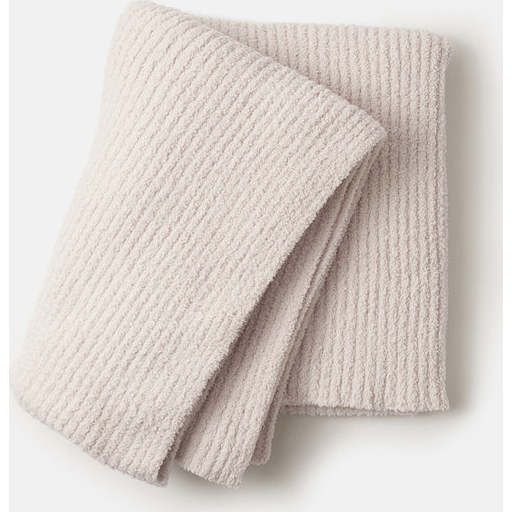 Fuzzy Cushy Ribbed Blanket, Ecru