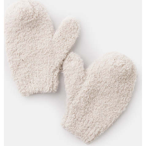 Fuzzy Ribbed Cuff Mittens, Ecru - Gloves - 4