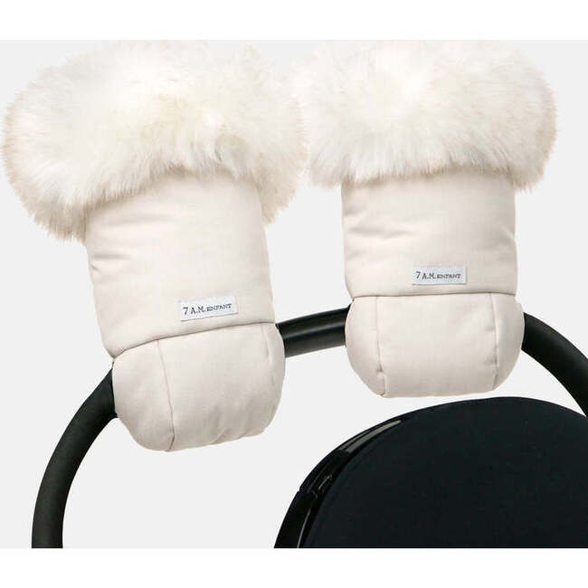 Fluffy Warmmuffs Tundra, White Fur & Beige Heather