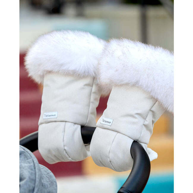 Fluffy Warmmuffs Tundra, White Fur & Beige Heather - Stroller Accessories - 3