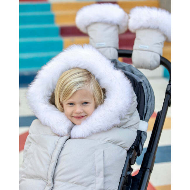 Fluffy Warmmuffs Tundra, White Fur & Beige Heather - Stroller Accessories - 4