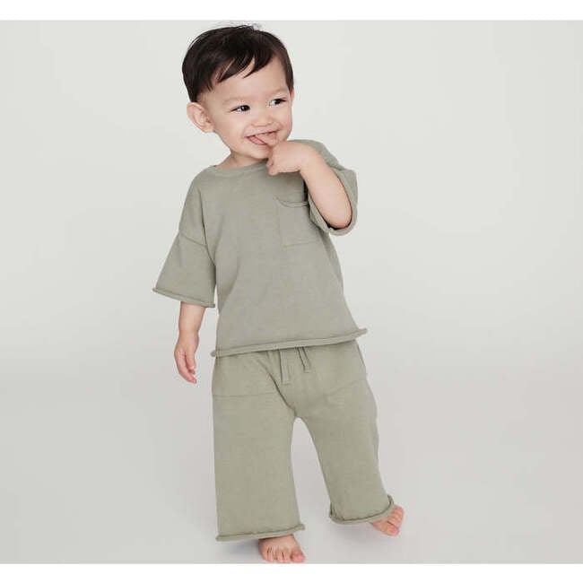 Baby My Boxy Cotton Rolled Edge Relaxed Fit Pants, Sage - Pants - 4