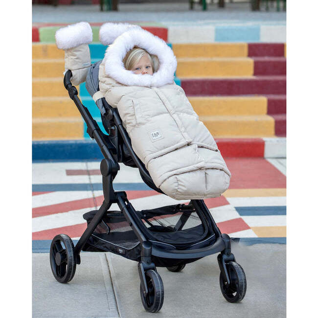 Evolution Tundra 212 Hook-N-Loop Zipper Blanket, White Fur & Beige Heather - Stroller Accessories - 6