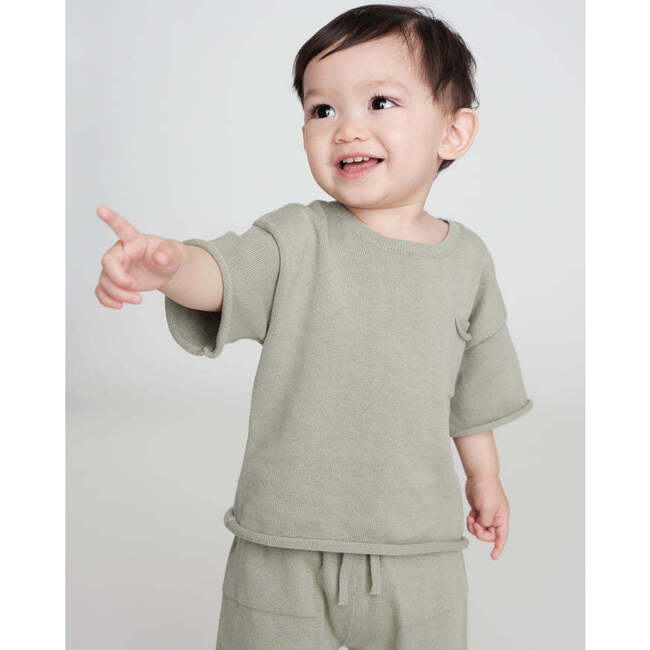 Baby My Boxy Cotton Crew Neck Pocket Tee, Sage - Shirts - 4