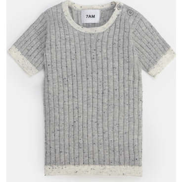 Baby Hug Me Ribbed Contrast Trim Short Sleeve Top, Heather Grey - Shirts - 1