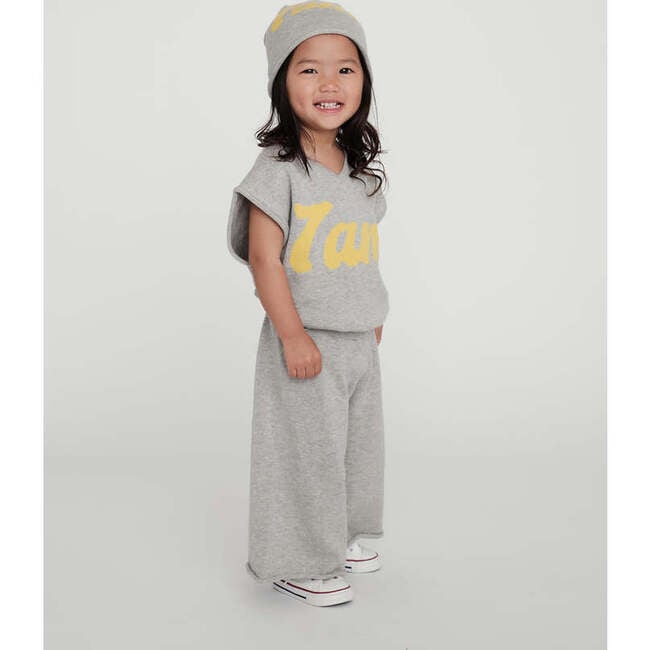 Baby Girls My Boxy Cotton Rolled Edge Wide Leg Pants, Heather Grey - Pants - 2