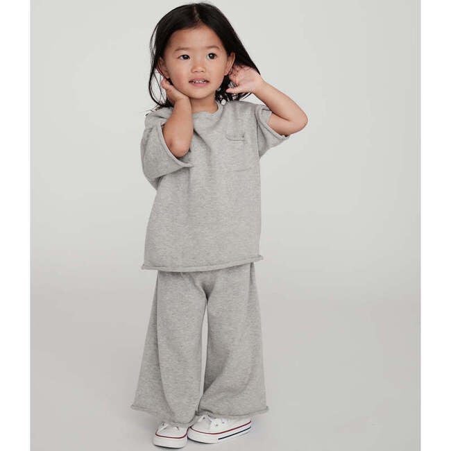 Baby Girls My Boxy Cotton Rolled Edge Wide Leg Pants, Heather Grey - Pants - 4