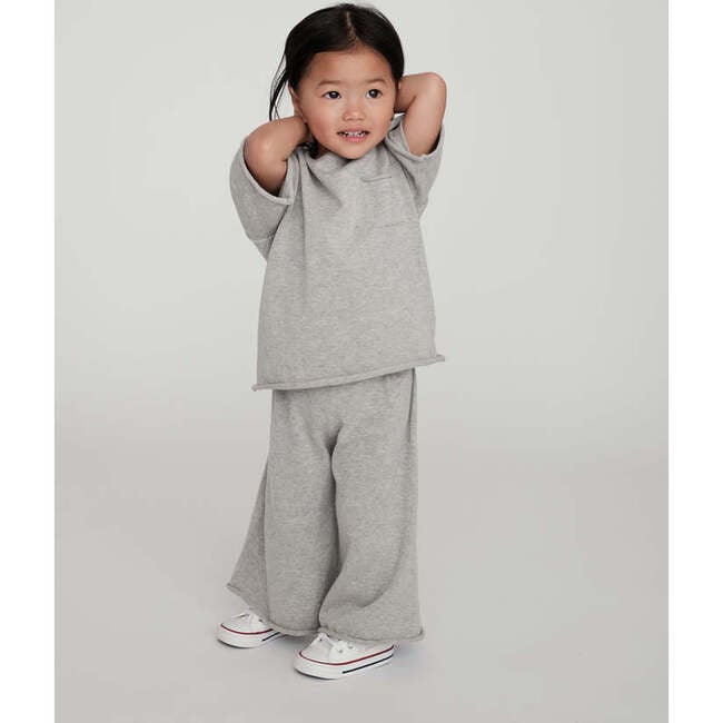 Baby Girls My Boxy Cotton Rolled Edge Wide Leg Pants, Heather Grey - Pants - 5