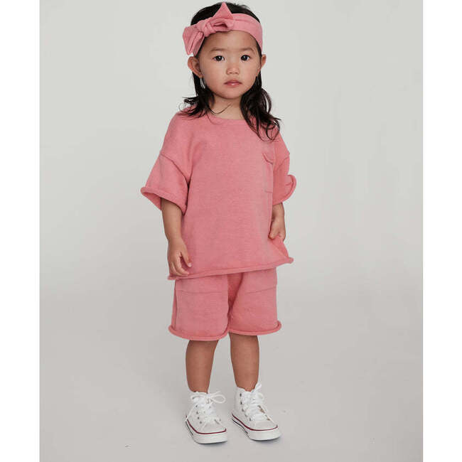 Baby Girls My Boxy Cotton Crew Neck Pocket Tee, Coral - Shirts - 2