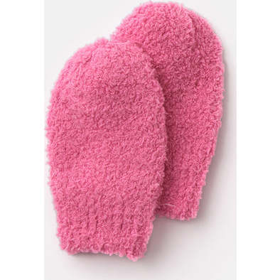 Baby Girls Fuzzy Ribbed Cuff No Thumb Mittens, Vivid Pink