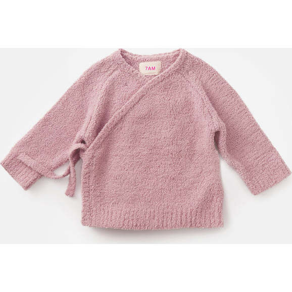 Baby Girls Fuzzy Long Tight Sleeve Kimono Wrap Top, Ash Rose