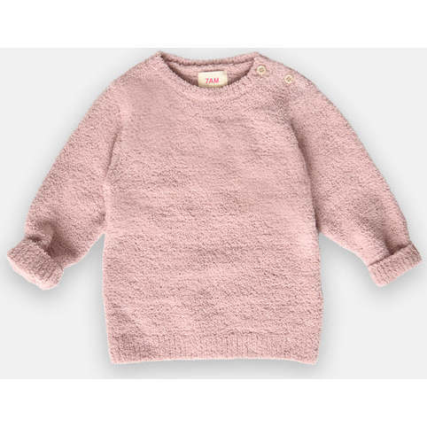 Baby Girls Fuzzy Crew Neck Long Sleeve Top, Ash Rose