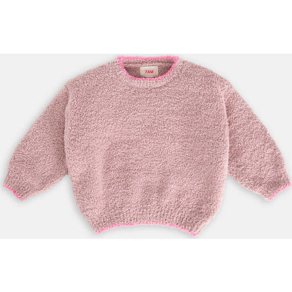 Baby Girls Fuzzy Boxy Contrast Trim Sweater, Ash Rose