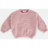 Baby Girls Fuzzy Boxy Contrast Trim Sweater, Ash Rose - Sweaters - 1 - thumbnail