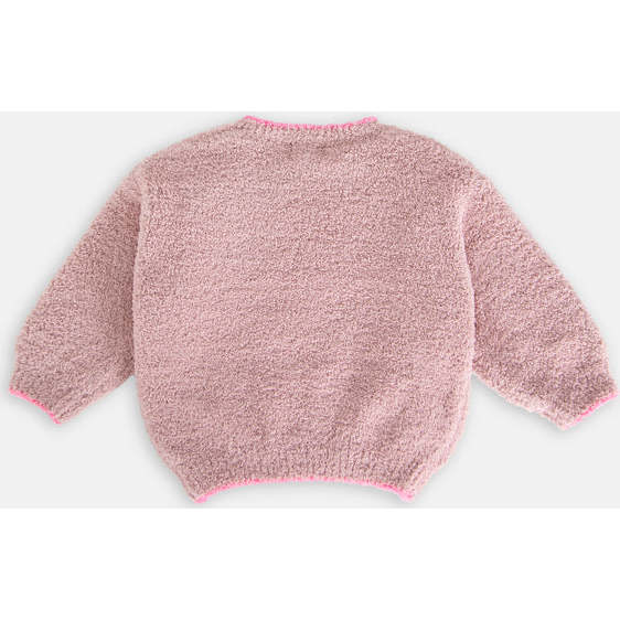 Baby Girls Fuzzy Boxy Contrast Trim Sweater, Ash Rose - Sweaters - 4