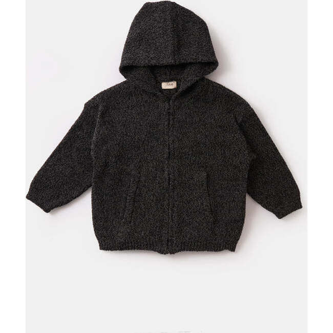 Baby Fuzzy Zip-Up Hoodie, Black Melange