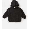 Baby Fuzzy Zip-Up Hoodie, Black Melange - Sweaters - 1 - thumbnail