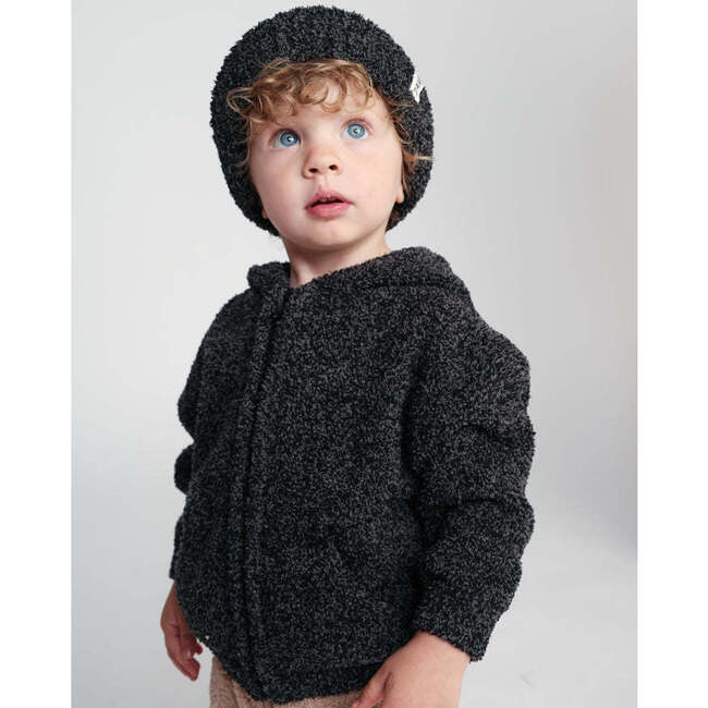 Baby Fuzzy Zip-Up Hoodie, Black Melange - Sweaters - 4