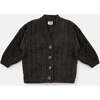 Baby Fuzzy Ribbed V-Neck Cardigan, Black Melange - Cardigans - 1 - thumbnail