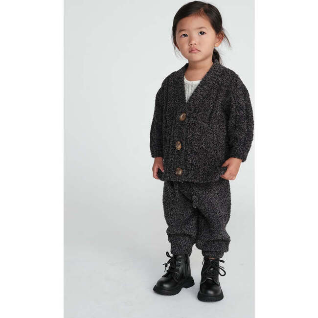 Baby Fuzzy Ribbed V-Neck Cardigan, Black Melange - Cardigans - 2