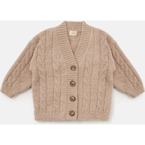 Baby Fuzzy Ribbed V-Neck Cardigan, Pecan