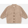 Baby Fuzzy Ribbed V-Neck Cardigan, Pecan - Cardigans - 1 - thumbnail