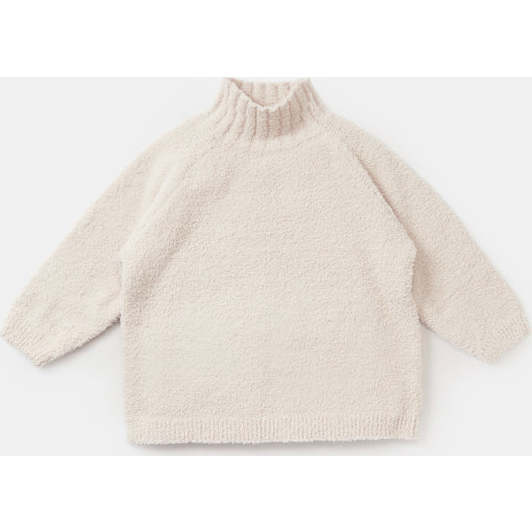 Baby Fuzzy Ribbed Turtle Neck Sweater, Ecru