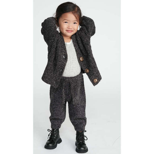 Baby Fuzzy Ribbed V-Neck Cardigan, Black Melange - Cardigans - 3