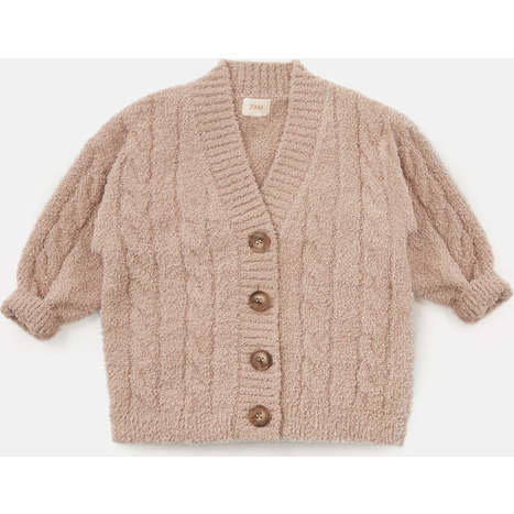 Baby Fuzzy Ribbed V-Neck Cardigan, Pecan - Cardigans - 3