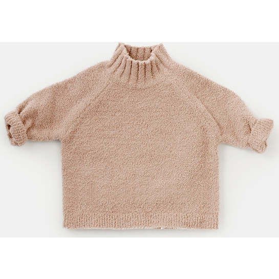 Baby Fuzzy Ribbed Turtle Neck Sweater, Pecan - Sweaters - 2