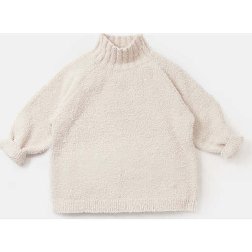 Baby Fuzzy Ribbed Turtle Neck Sweater, Ecru - Sweaters - 2