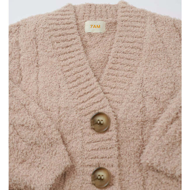 Baby Fuzzy Ribbed V-Neck Cardigan, Pecan - Cardigans - 5