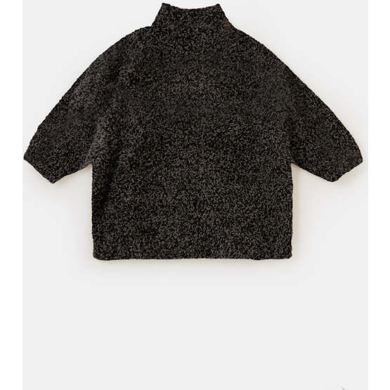 Baby Fuzzy Ribbed Turtle Neck Sweater, Black Melange