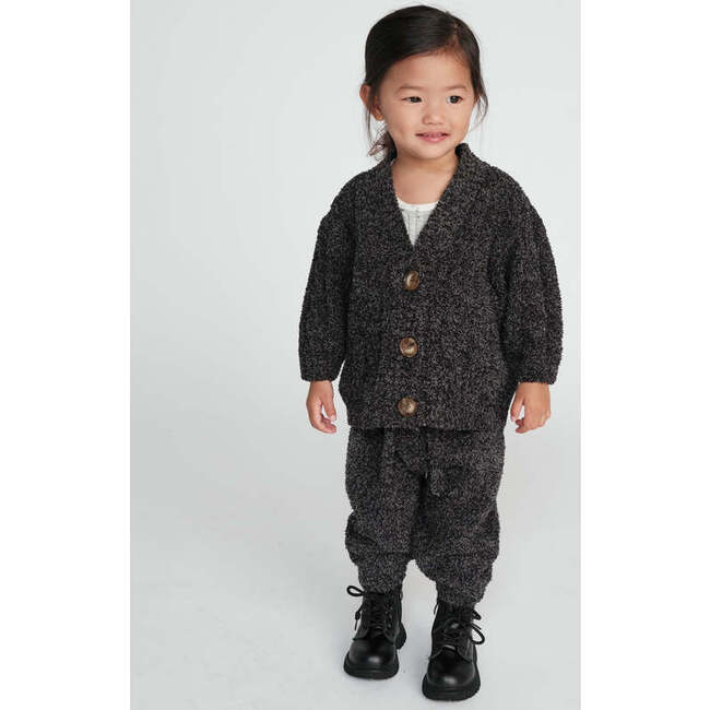 Baby Fuzzy Ribbed V-Neck Cardigan, Black Melange - Cardigans - 4