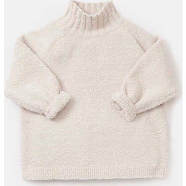 Baby Fuzzy Ribbed Turtle Neck Sweater, Ecru - Sweaters - 3