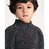 Baby Fuzzy Ribbed Turtle Neck Sweater, Black Melange - Sweaters - 3