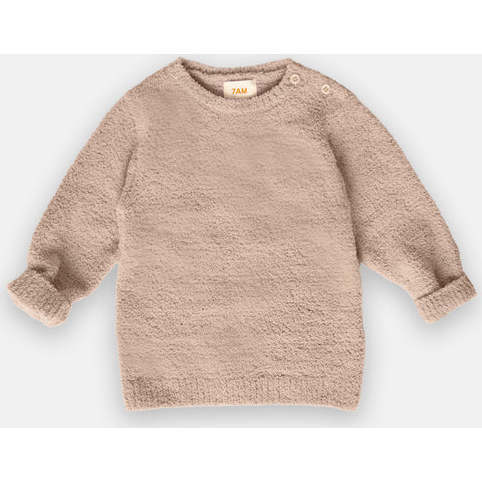 Baby Fuzzy Crew Neck Long Sleeve Top, Pecan - Shirts - 1