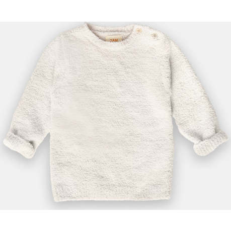 Baby Fuzzy Crew Neck Long Sleeve Top, Ecru - Shirts - 1