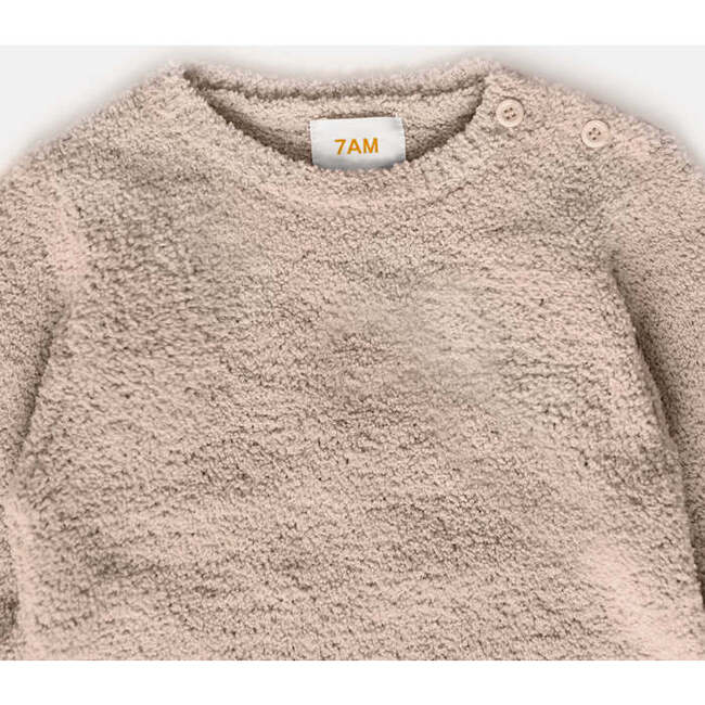 Baby Fuzzy Crew Neck Long Sleeve Top, Pecan - Shirts - 2