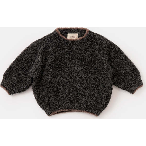 Baby Fuzzy Boxy Contrast Trim Sweater, Black Melange