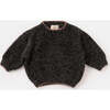 Baby Fuzzy Boxy Contrast Trim Sweater, Black Melange - Sweaters - 1 - thumbnail